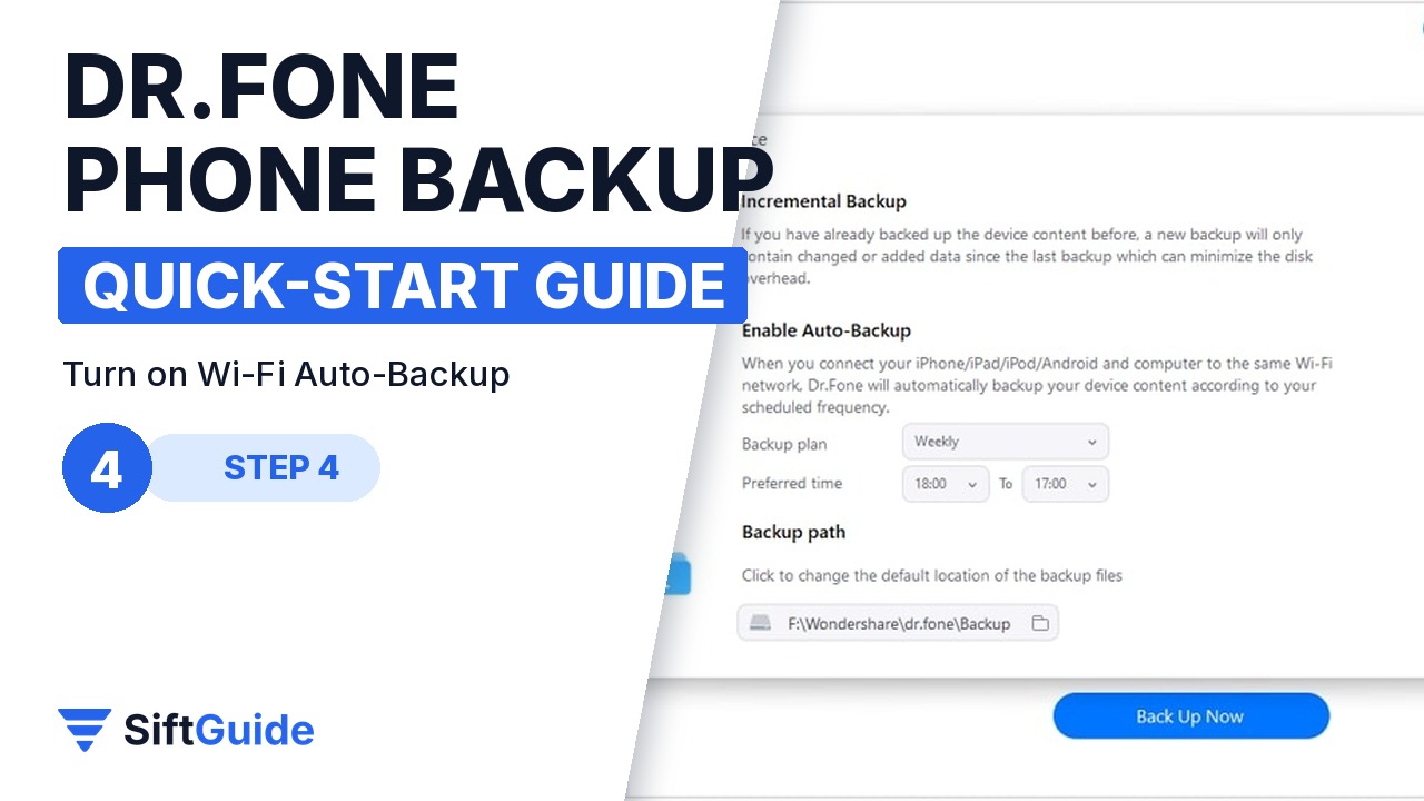 Dr.Fone backup preferences with Auto-Backup turned on