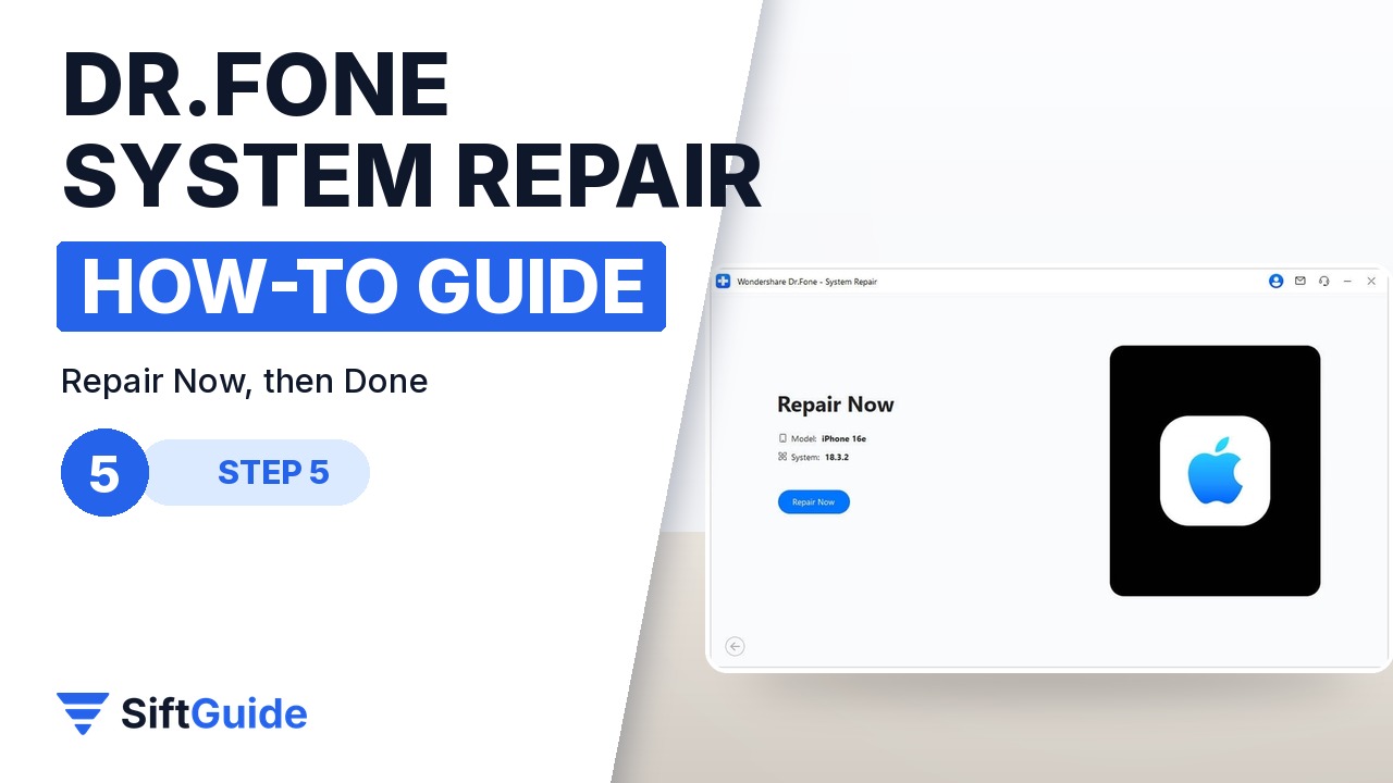Dr.Fone Repair Now screen with the firmware ready to install