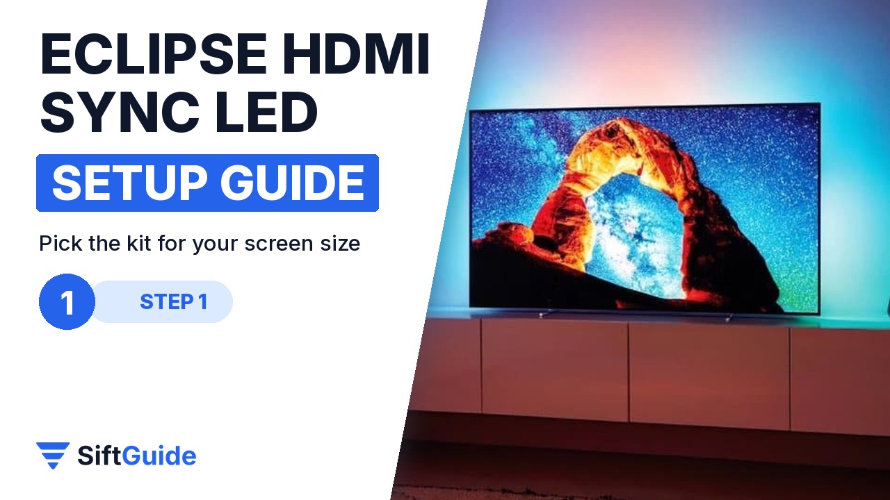 Eclipse HDMI sync LED strip glowing behind a TV on a living room wall