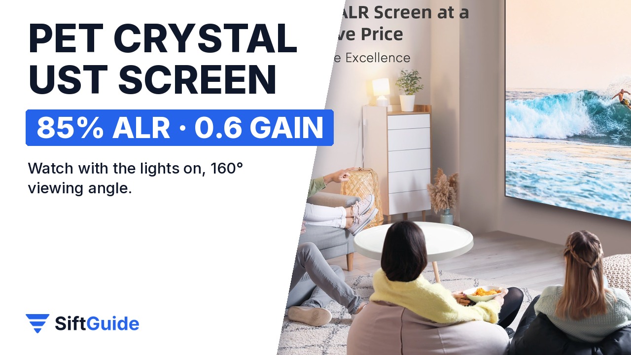 PET Crystal UST screen in a living room with the lights on