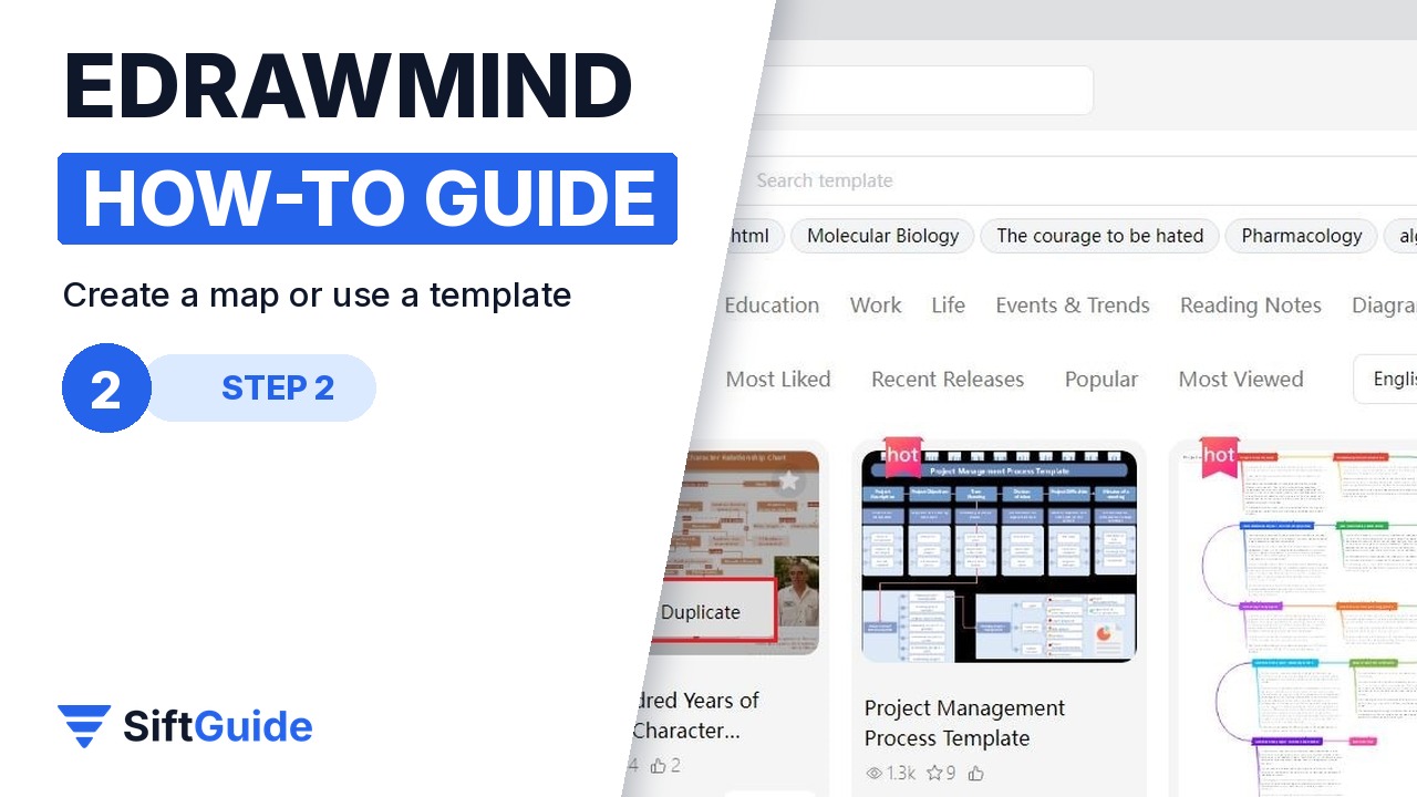 EdrawMind template gallery with recommended mind map templates