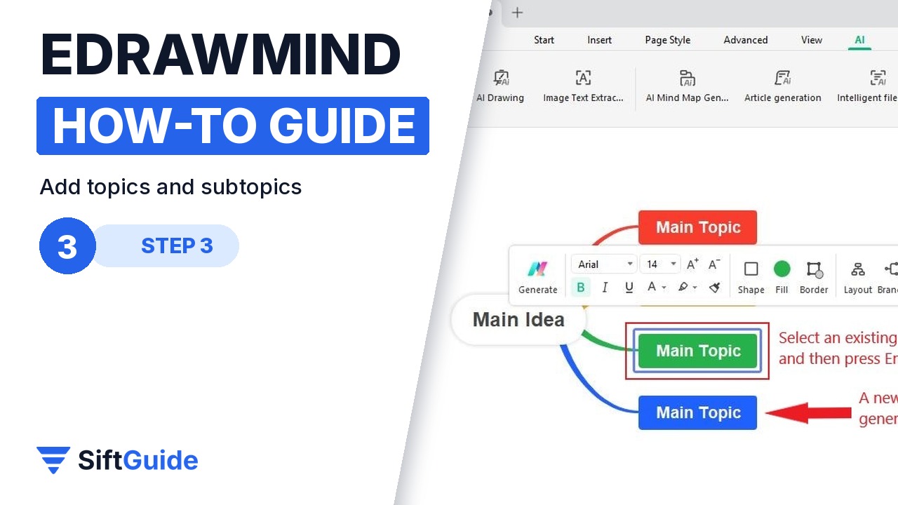EdrawMind adding a new main topic with the Enter key