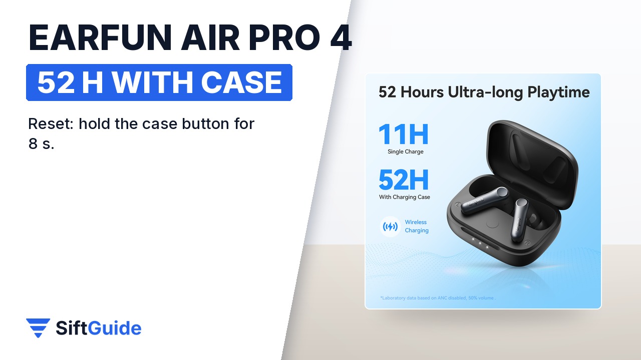 EarFun Air Pro 4 earbuds with 11 hours of playback and 52 hours with the charging case