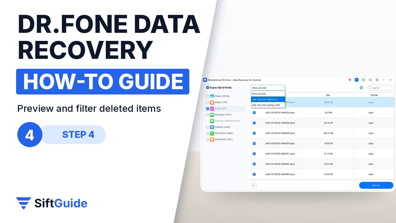 Previewing recovered files with the deleted-only filter in Dr.Fone