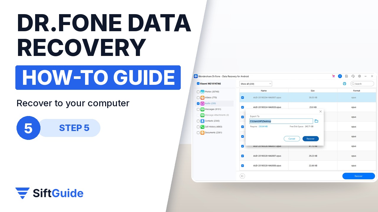 The Dr.Fone dialog for choosing where to save recovered files