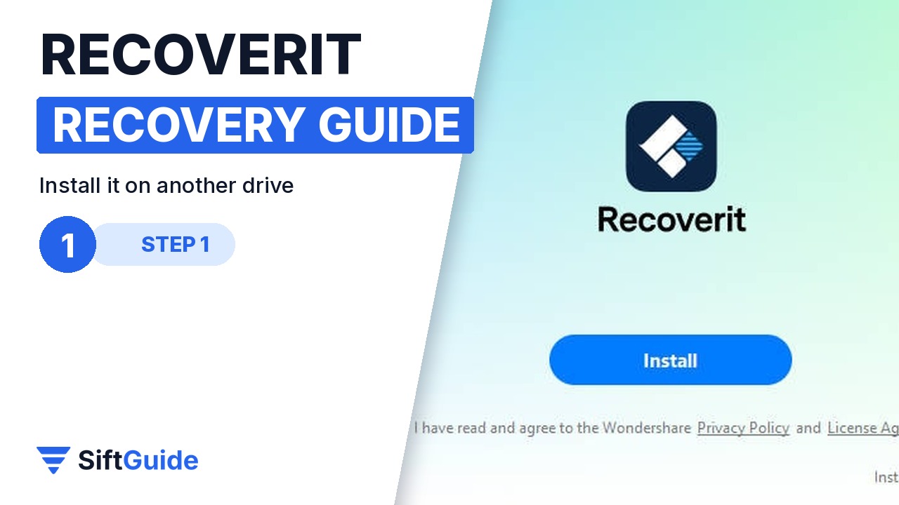 Wondershare Recoverit installer window with the Install button