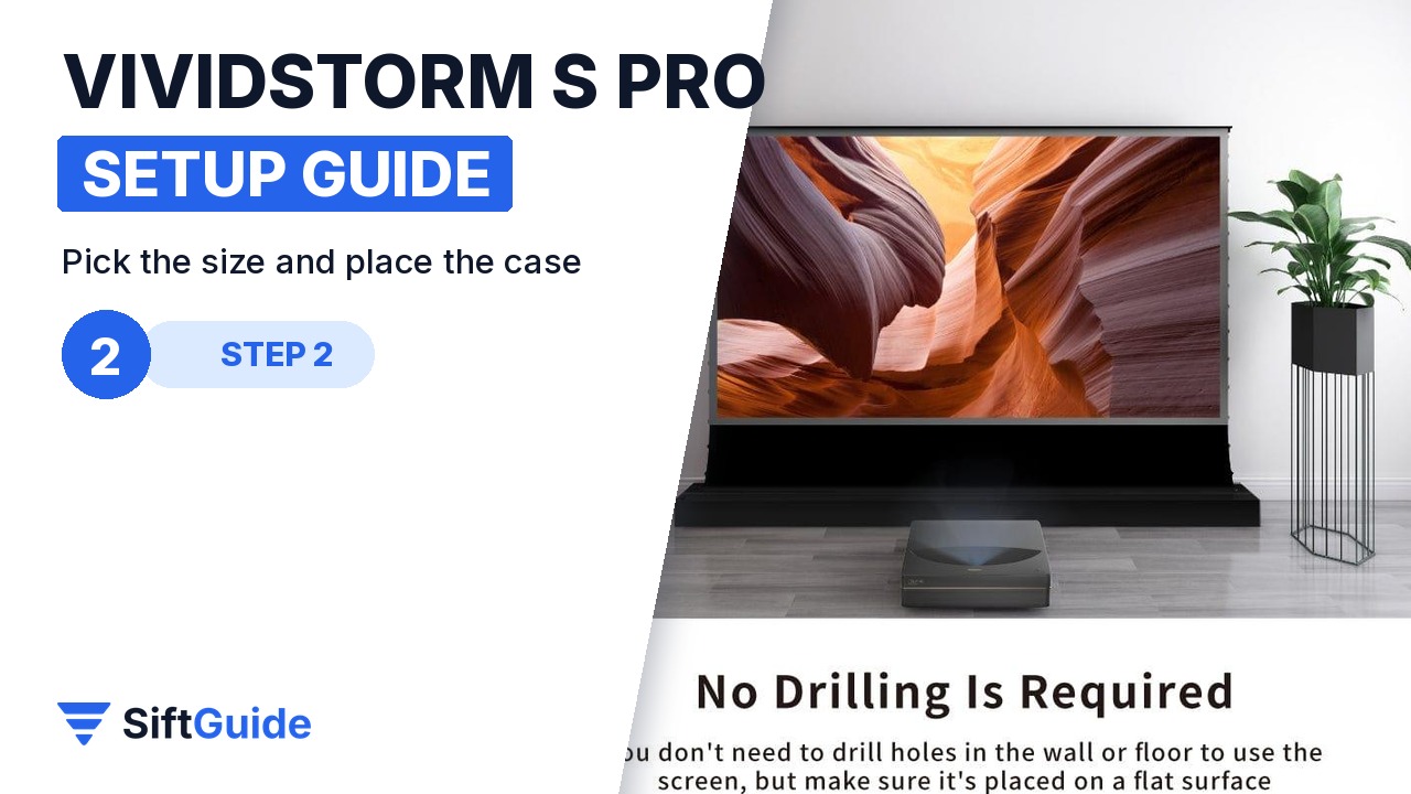 VIVIDSTORM floor rising screen in a living room without drilling