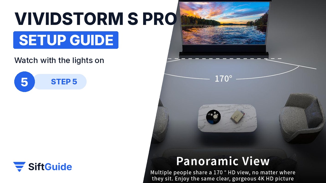 VIVIDSTORM screen with a wide 170 degree viewing angle in a living room