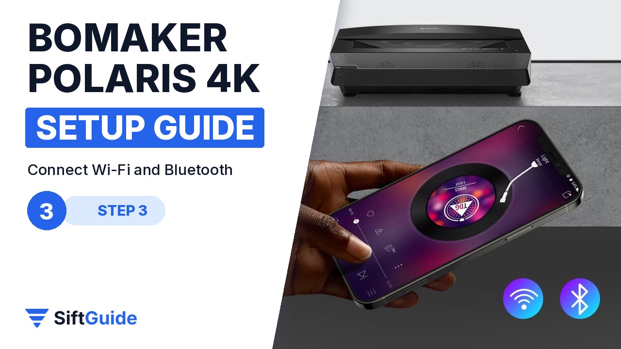 Phone connected to the Bomaker Polaris projector over Wi-Fi and Bluetooth