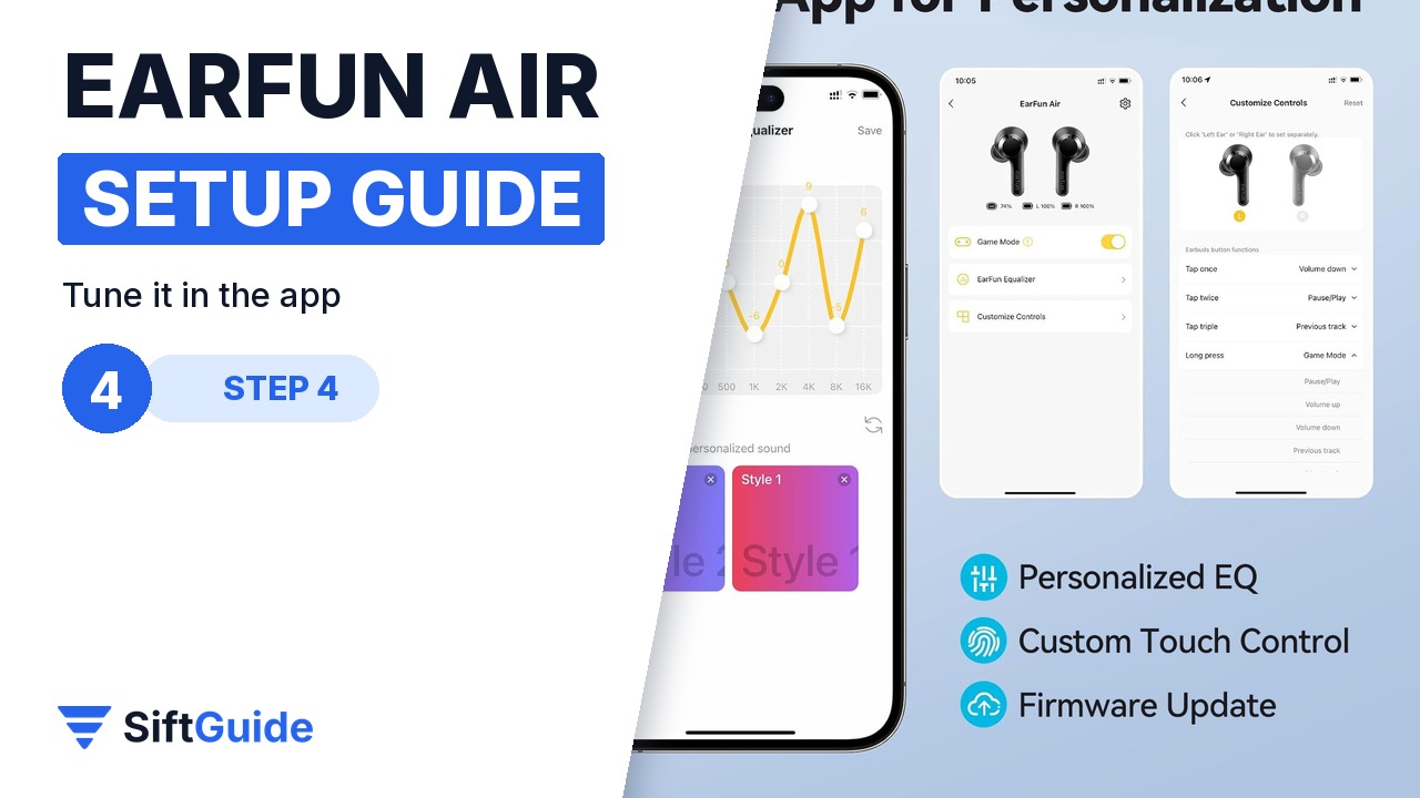 EarFun Audio app with personalised EQ and custom touch controls for EarFun Air
