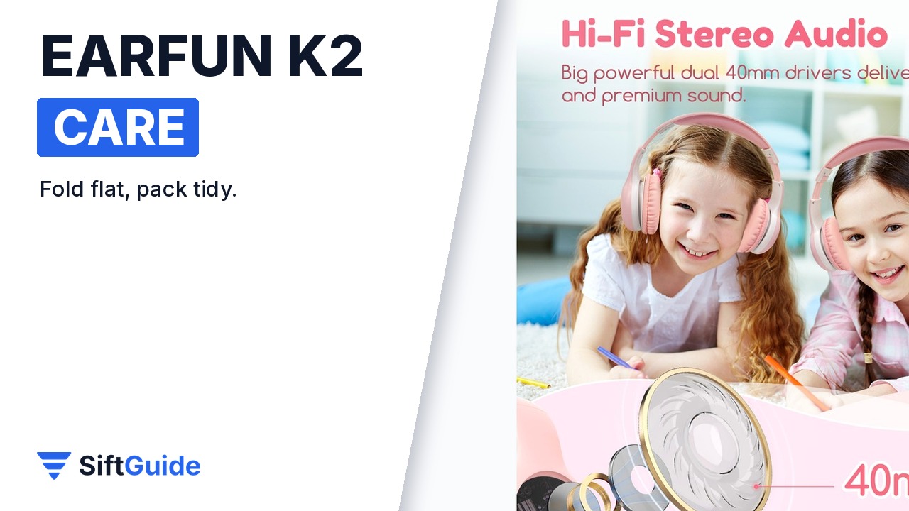 EarFun K2 pink kids headphones folded for storage