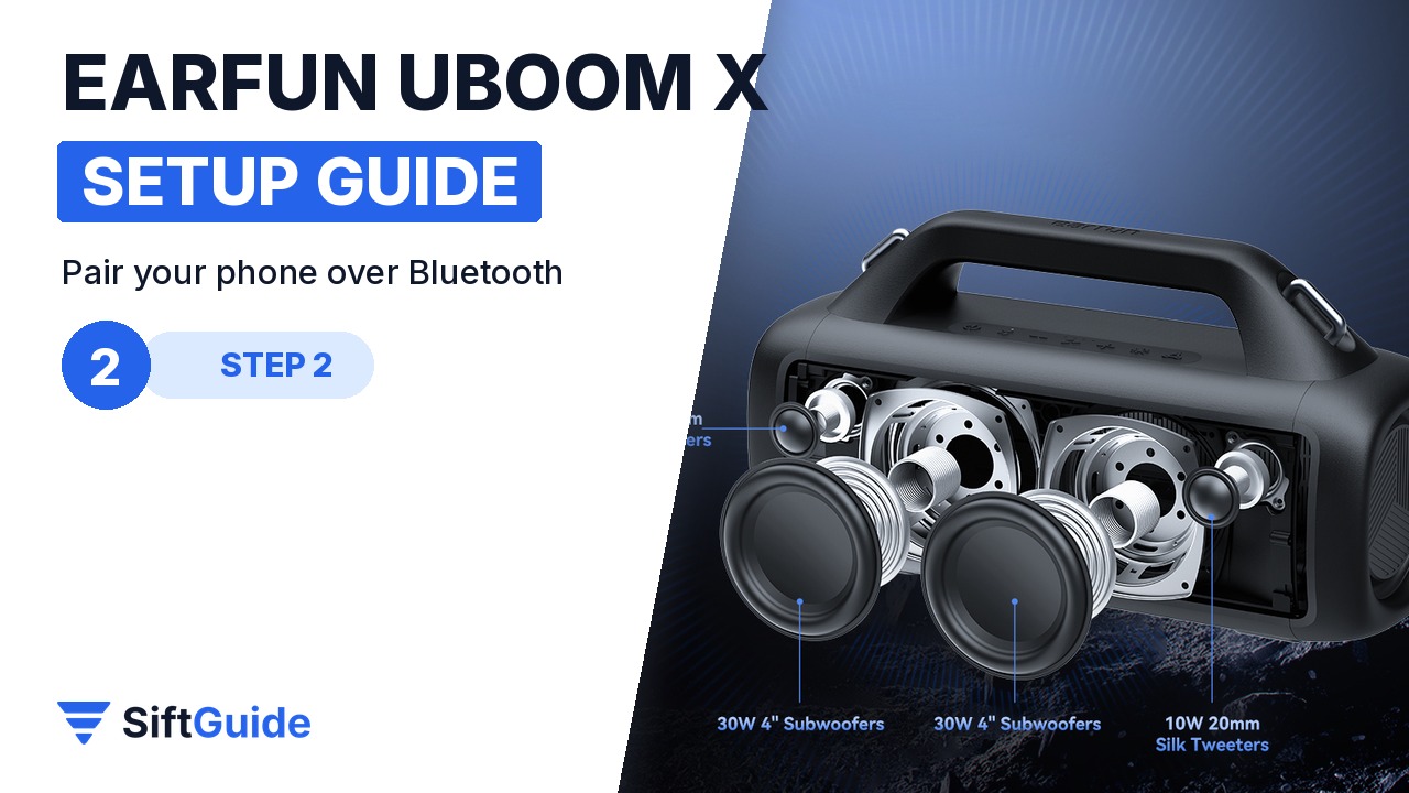 EarFun UBOOM X speaker drivers and passive bass radiators