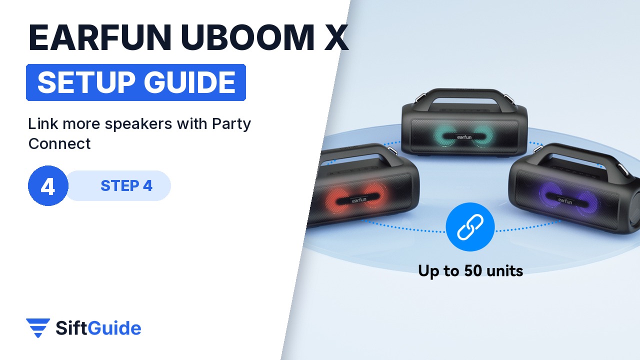Three EarFun UBOOM X speakers linked with Party Connect
