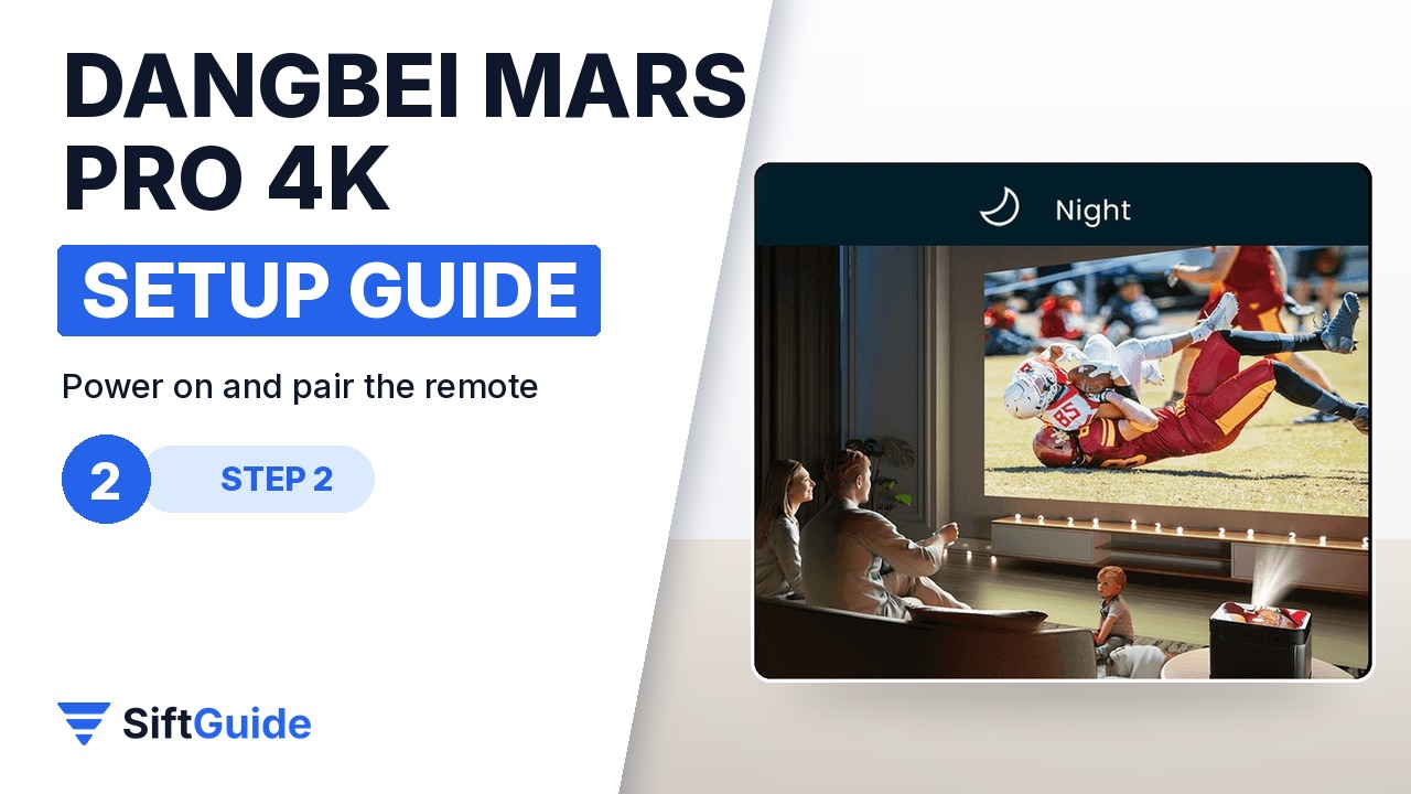 The Dangbei Mars Pro projecting in a dark living room