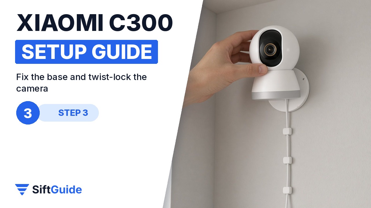 Xiaomi C300 camera twist-locked onto its round wall base
