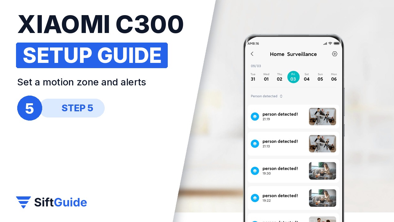 Motion alerts and event list in the Xiaomi Home app