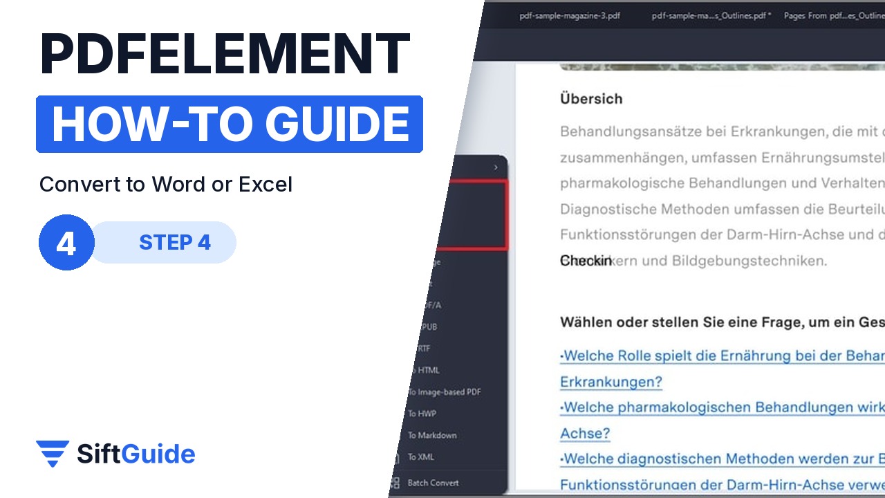 PDFelement Convert menu in the left sidebar with output formats