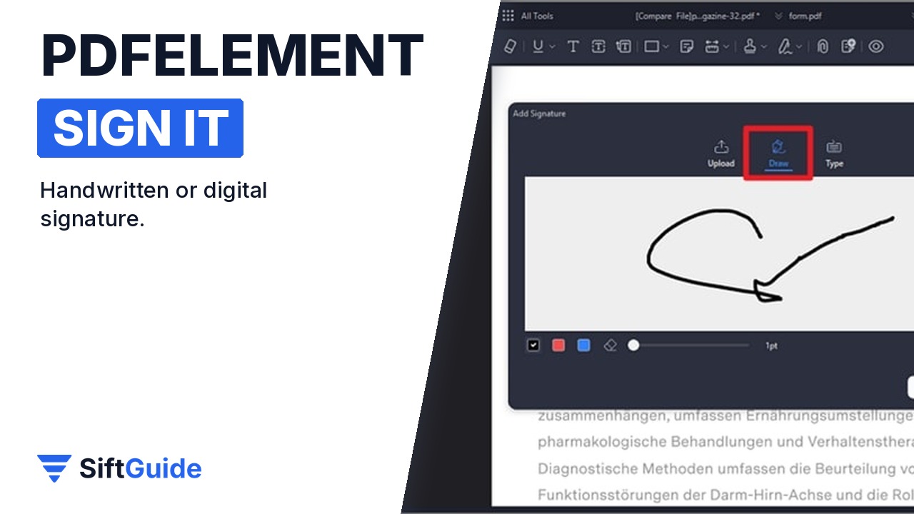 Signing a PDF with a handwritten signature in PDFelement