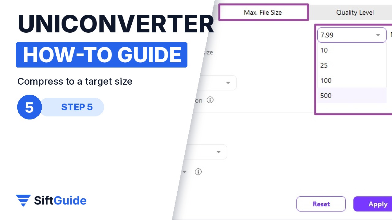 UniConverter Compressor settings with the Max File Size option