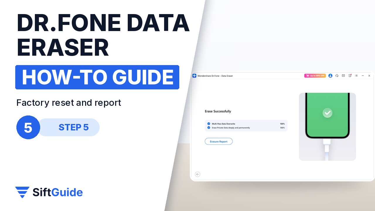 Dr.Fone Erased successfully screen with the option to view the erasure report