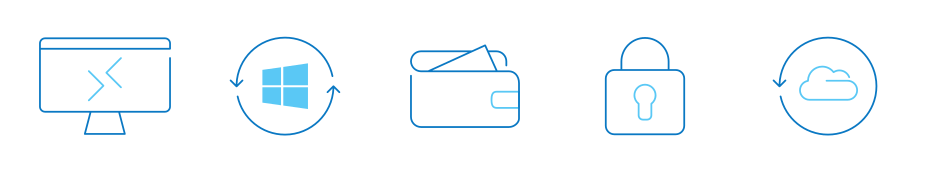 Contabo icons for Windows VPS: remote desktop, Windows, pricing, security and backup