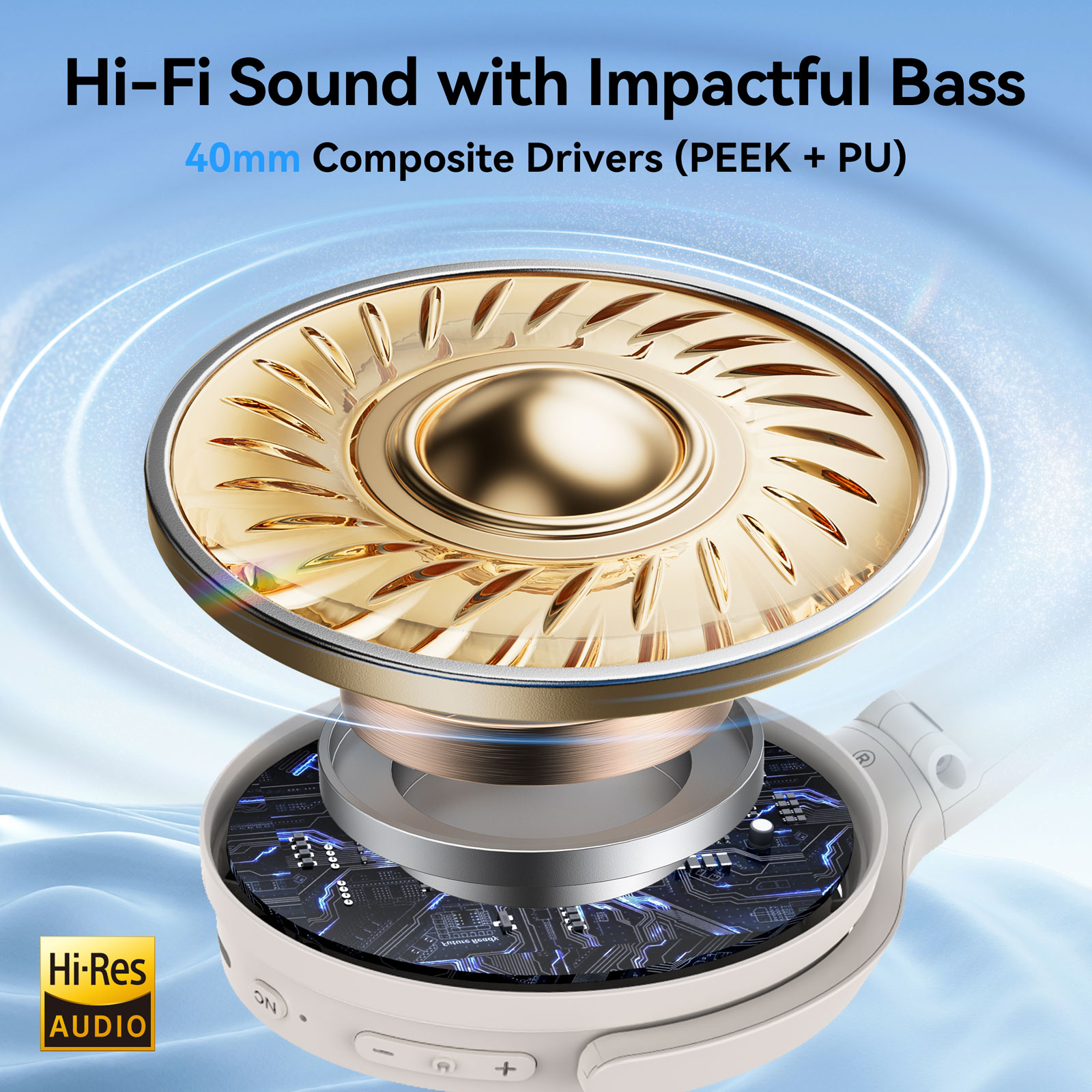 EarFun Wave Life 40mm composite driver PEEK plus PU, official EarFun image
