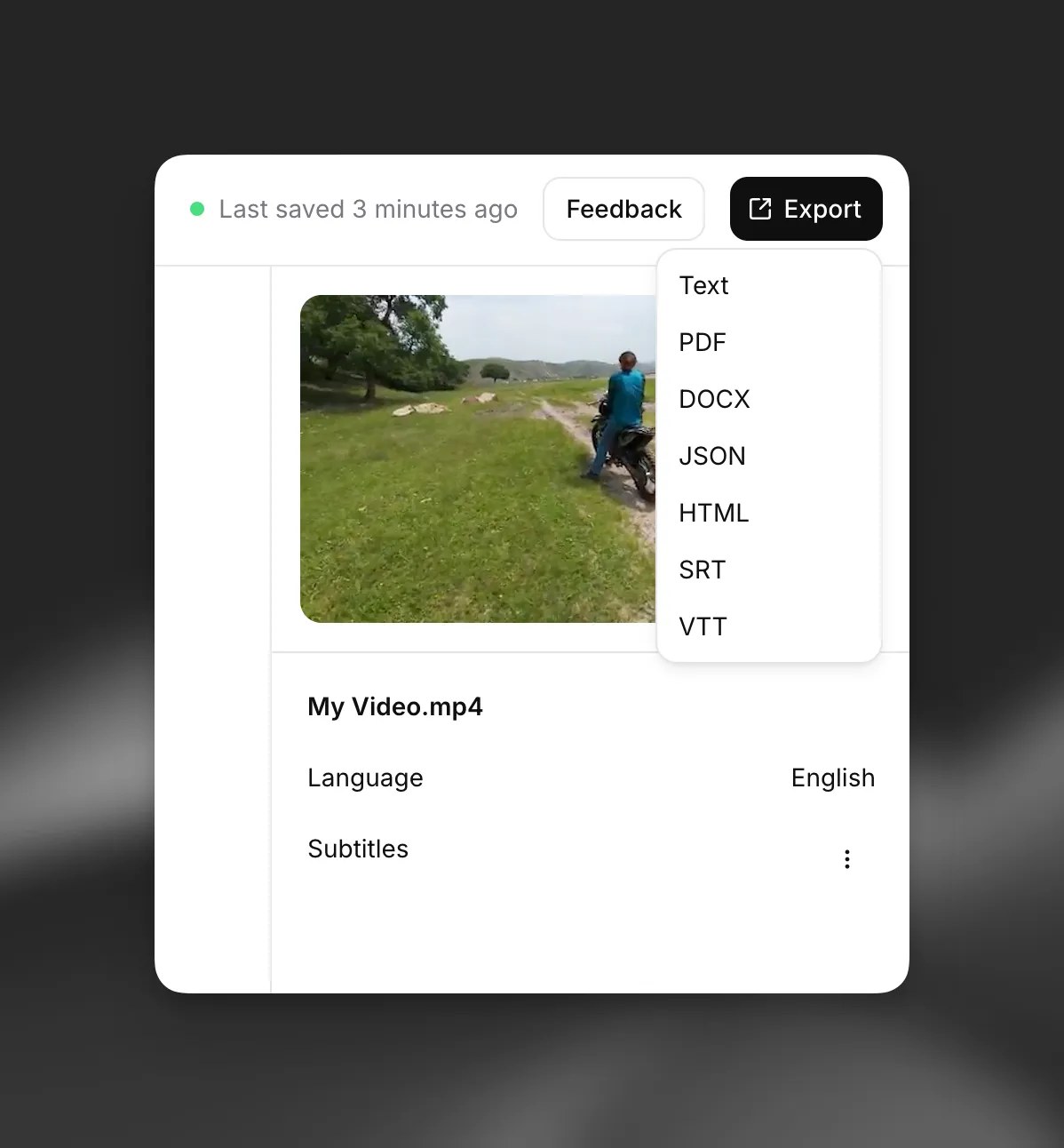 ElevenLabs transcript export menu