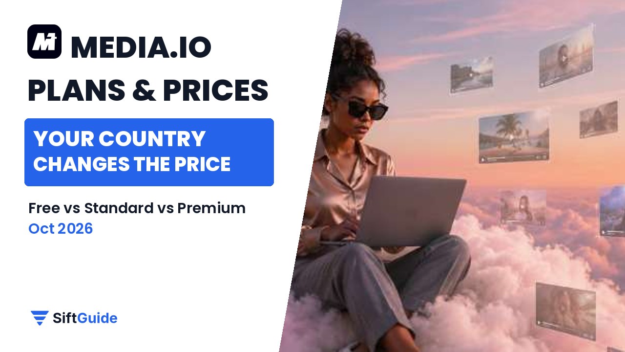 Media.io plans and prices 2026: your country changes the price, SiftGuide guide
