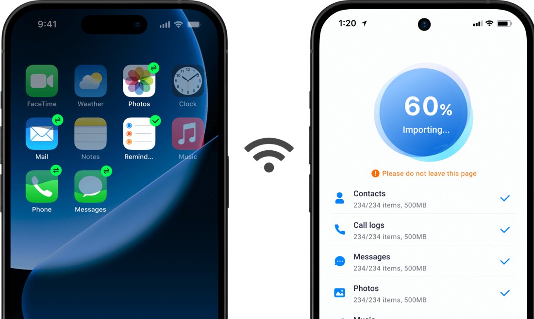 MobileTrans transferring data between an iPhone and an Android phone