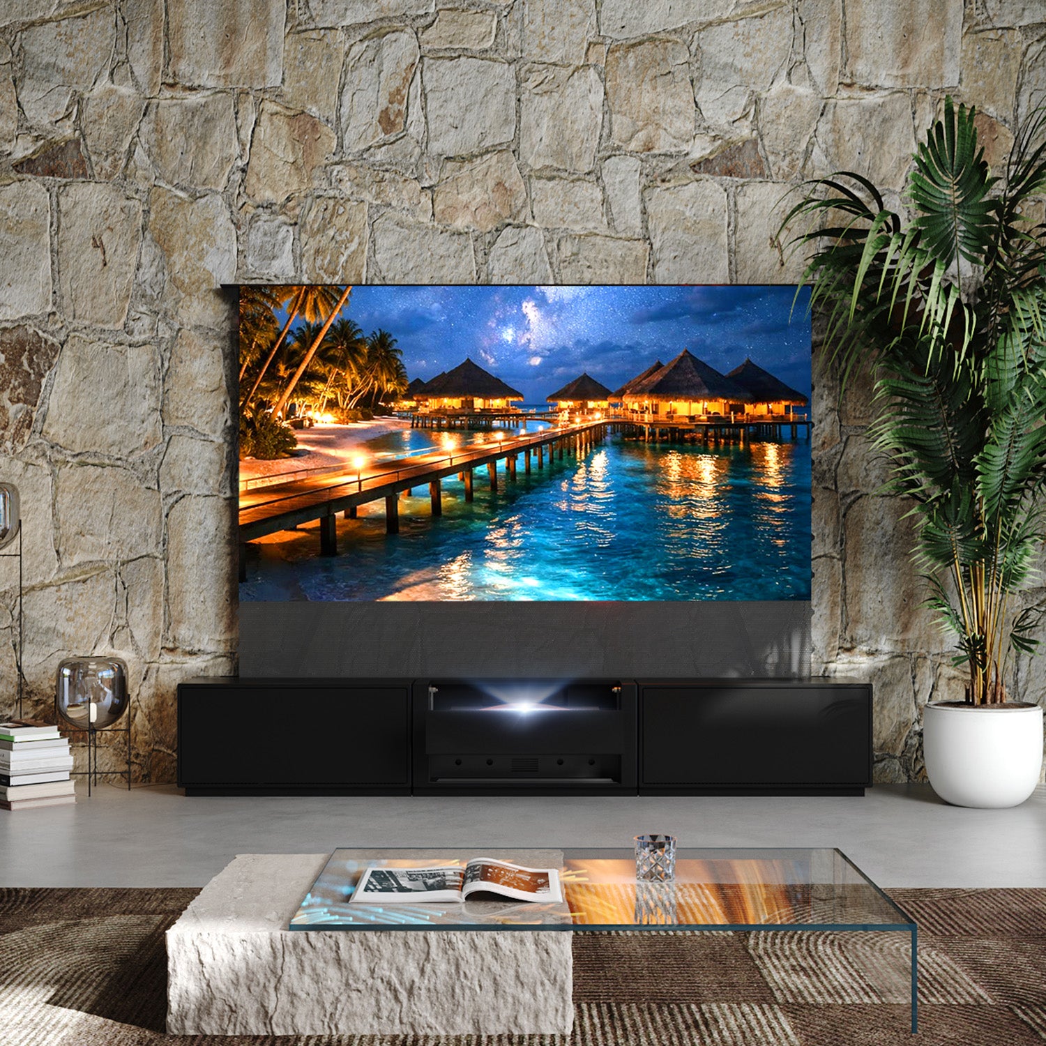 Shore Flip Design Matte Smart Laser TV Cabinet (black or white, 100 or 120 inches)
