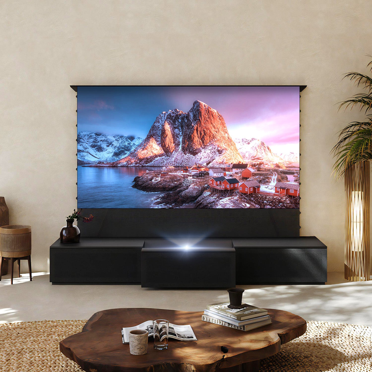 Shore Black motorized laser TV flat pack cabinet