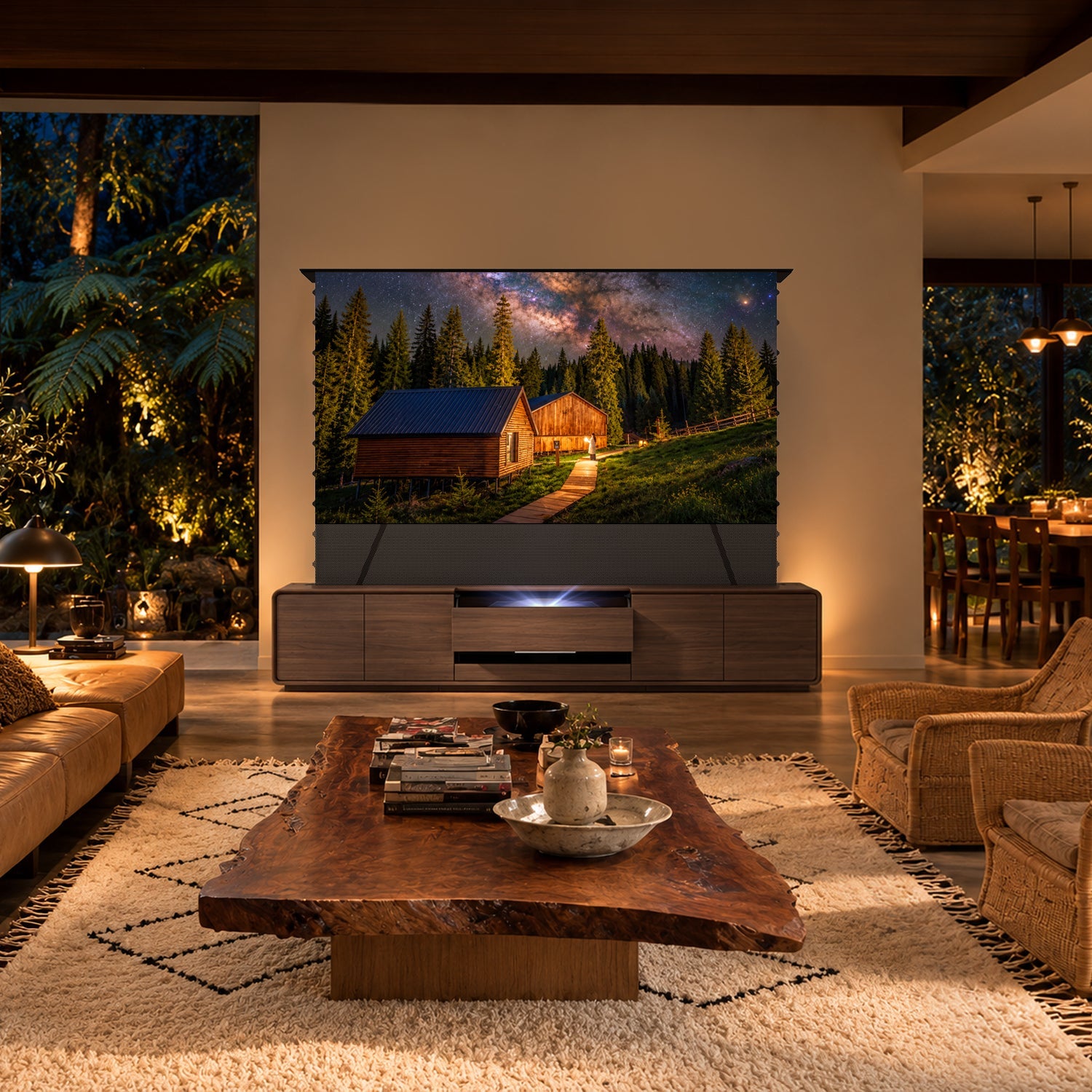 NothingProjector smart motorized flip UST projector cabinet in walnut