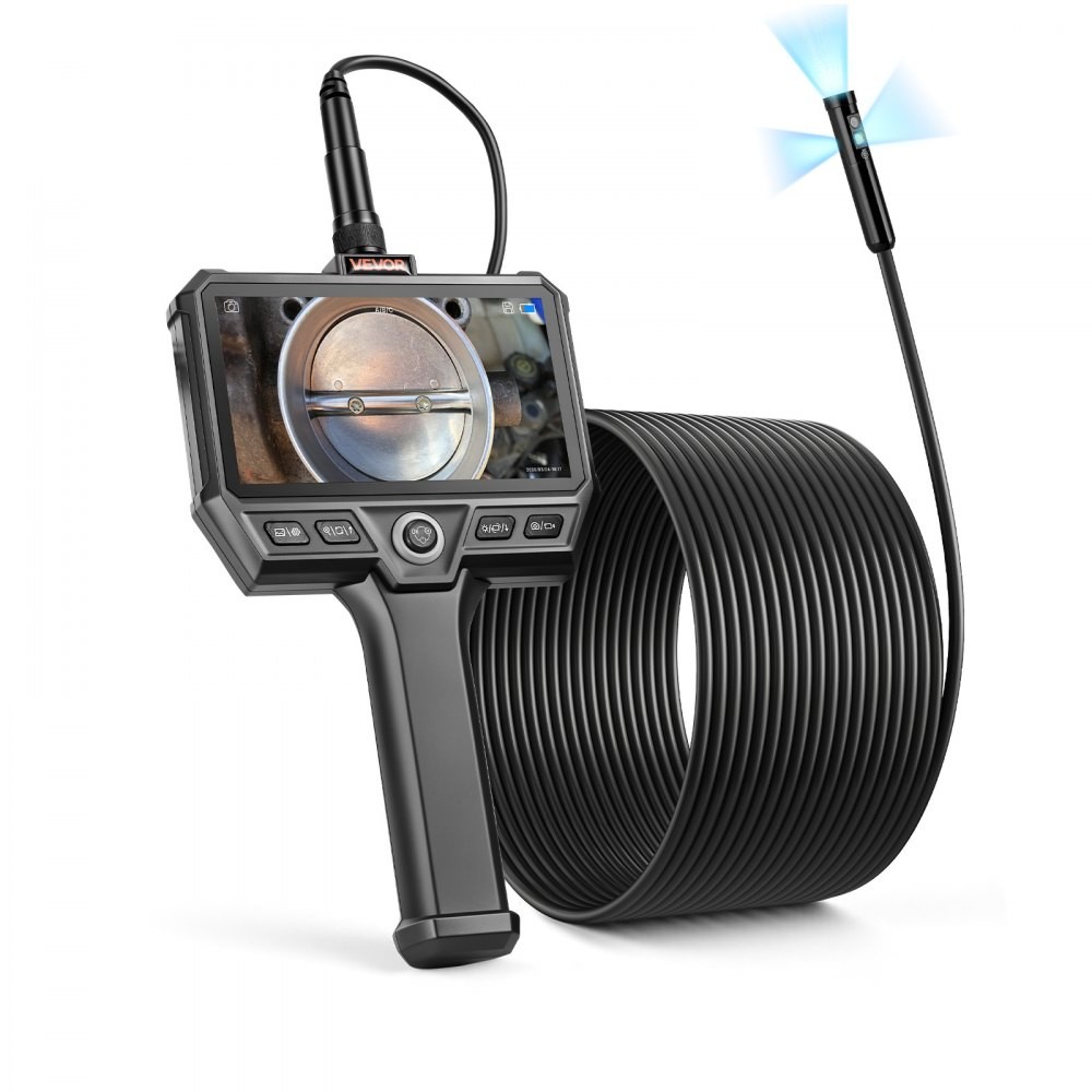 VEVOR SC16 triple-lens endoscope with 5 inch screen and 10 m ultra-rigid cable coiled, official product image