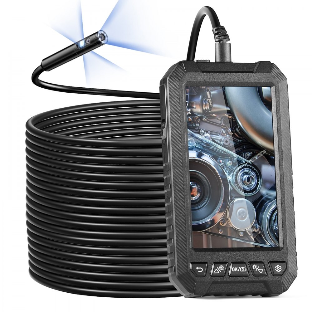 VEVOR model 5003 triple-lens borescope with 5 inch IPS screen and 15 m semi-rigid cable, official product image
