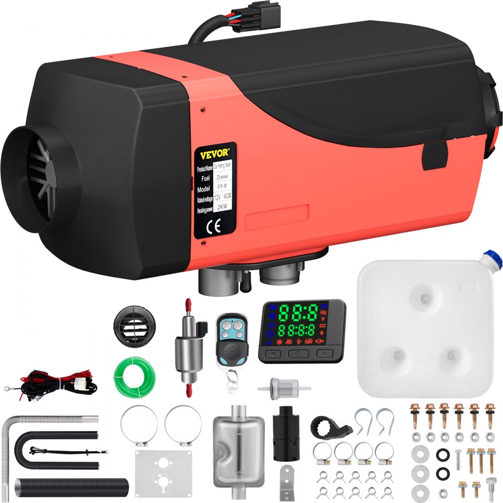 VEVOR 12V 2KW split diesel air heater kit with 10L tank, oil pump, silencer and LCD switch, official product image