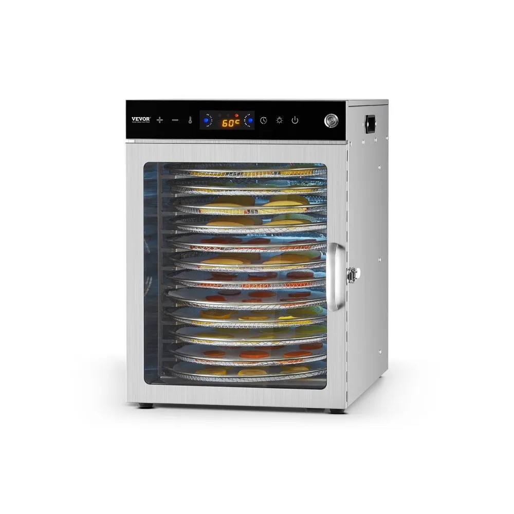 VEVOR H12-CX001 rotary food dehydrator, 12 round stainless steel trays, 800 W, official product image
