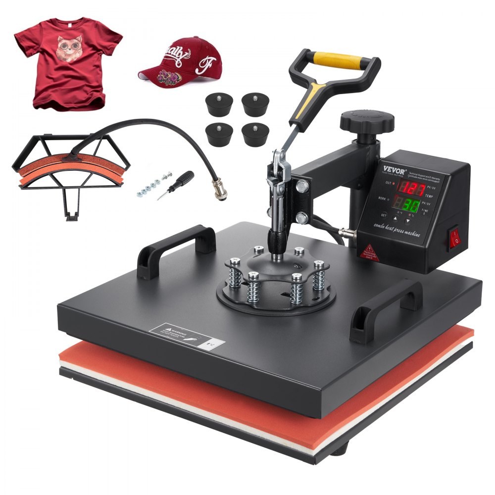 VEVOR 2-in-1 38 x 38 cm heat press with cap platen, official product image