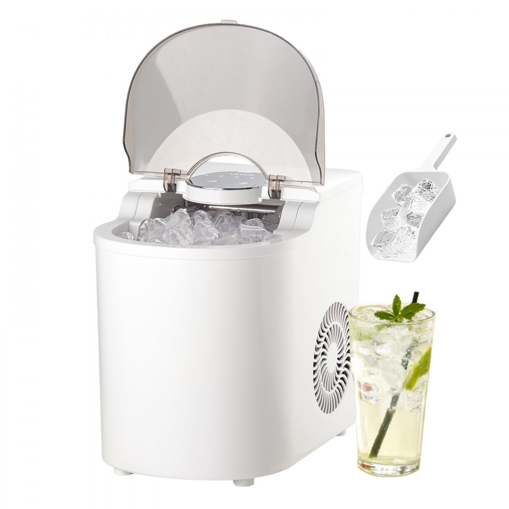 VEVOR BS-004 white countertop ice maker with bullet ice and scoop, official product image