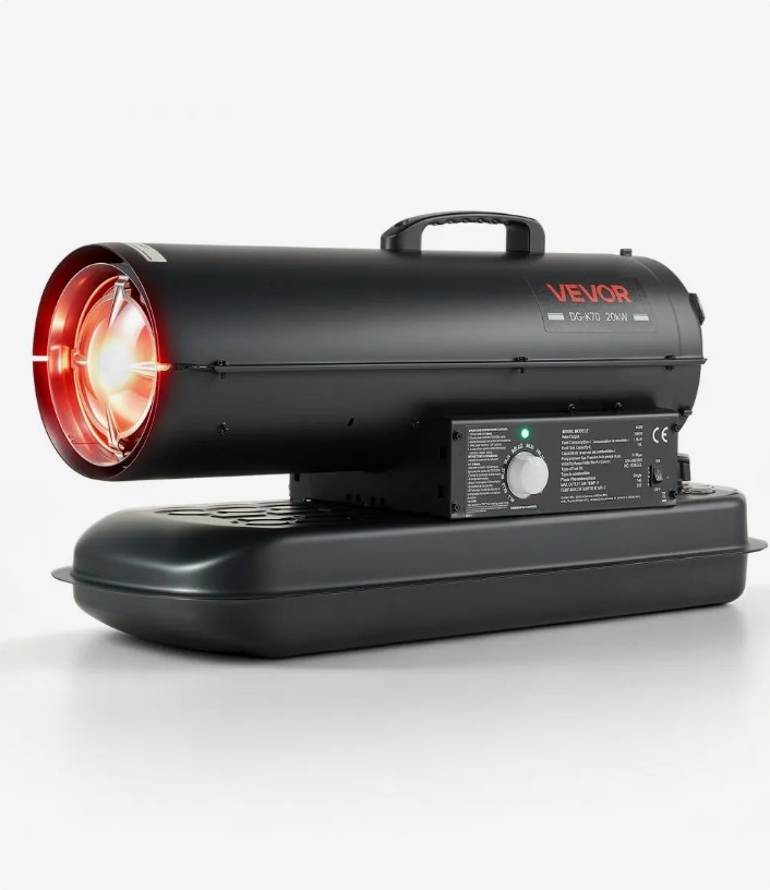 VEVOR DG-K70 20 kW direct-fired kerosene and diesel torpedo heater with carry handle, official product image