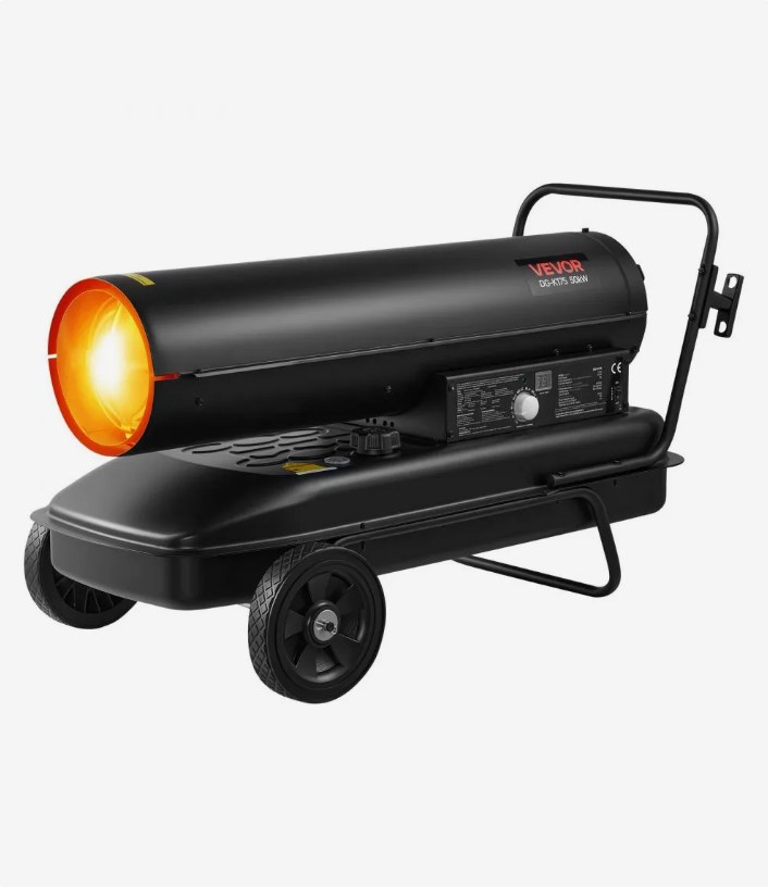 VEVOR DG-K175 50 kW kerosene and diesel forced air heater on a wheeled frame, official product image