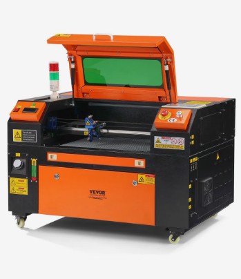 VEVOR KH5030 50W CO2 laser engraver and cutter on wheels, black and orange, official product image