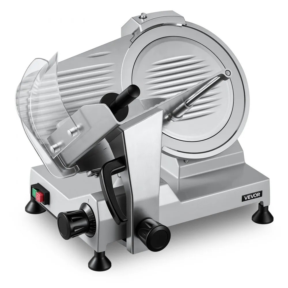 VEVOR SY-300A 320 W commercial meat slicer with 300 mm carbon steel blade and transparent baffle, official product image