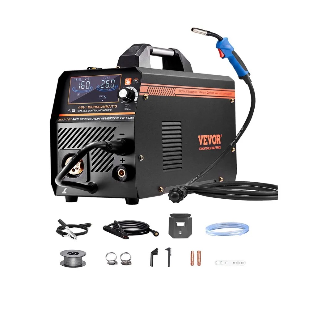 VEVOR MIG160D 4-in-1 multi-process MIG welder with digital display, MIG torch and accessories, official product image