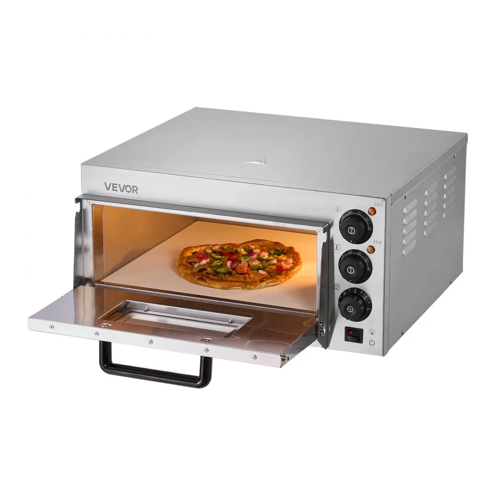 VEVOR FY-EP-1 stainless steel single-deck commercial countertop pizza oven for 16 inch pizza with three knobs, official product image
