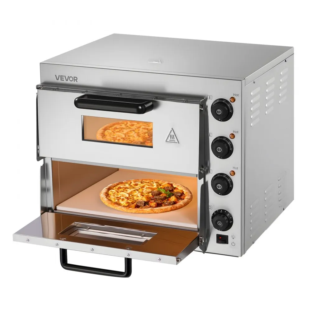 VEVOR FY-EP-2 double-deck stainless steel electric pizza oven with four knobs, official product image
