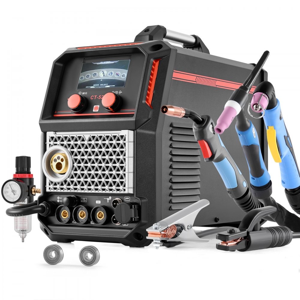 VEVOR CT-520 5-in-1 plasma cutter and MIG/TIG/stick welder combo with flip screen, torches and air regulator, official product image