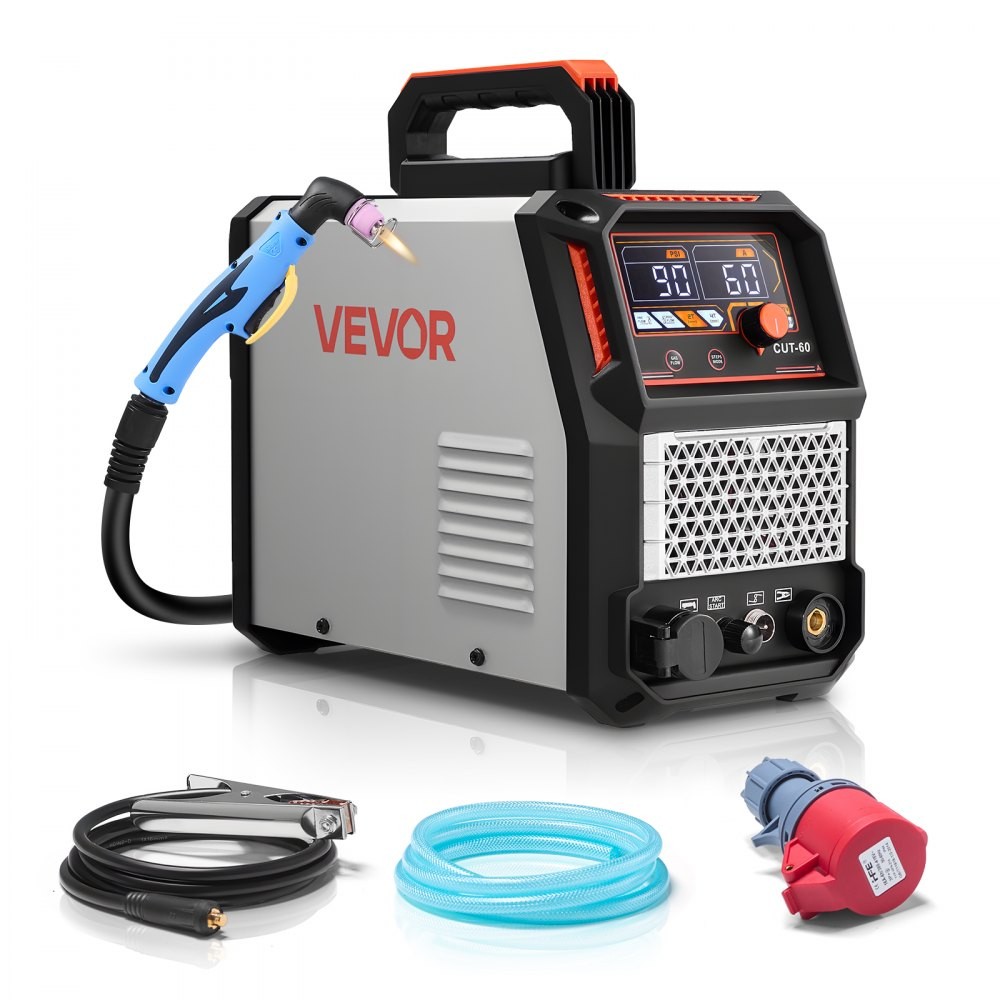VEVOR CUT-60 non-touch pilot arc plasma cutter for 400 V 3-phase power, with industrial plug, official product image