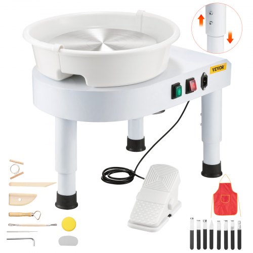VEVOR LSSJ-515 28 cm pottery wheel with adjustable lift legs, foot pedal and tool kit, official product image