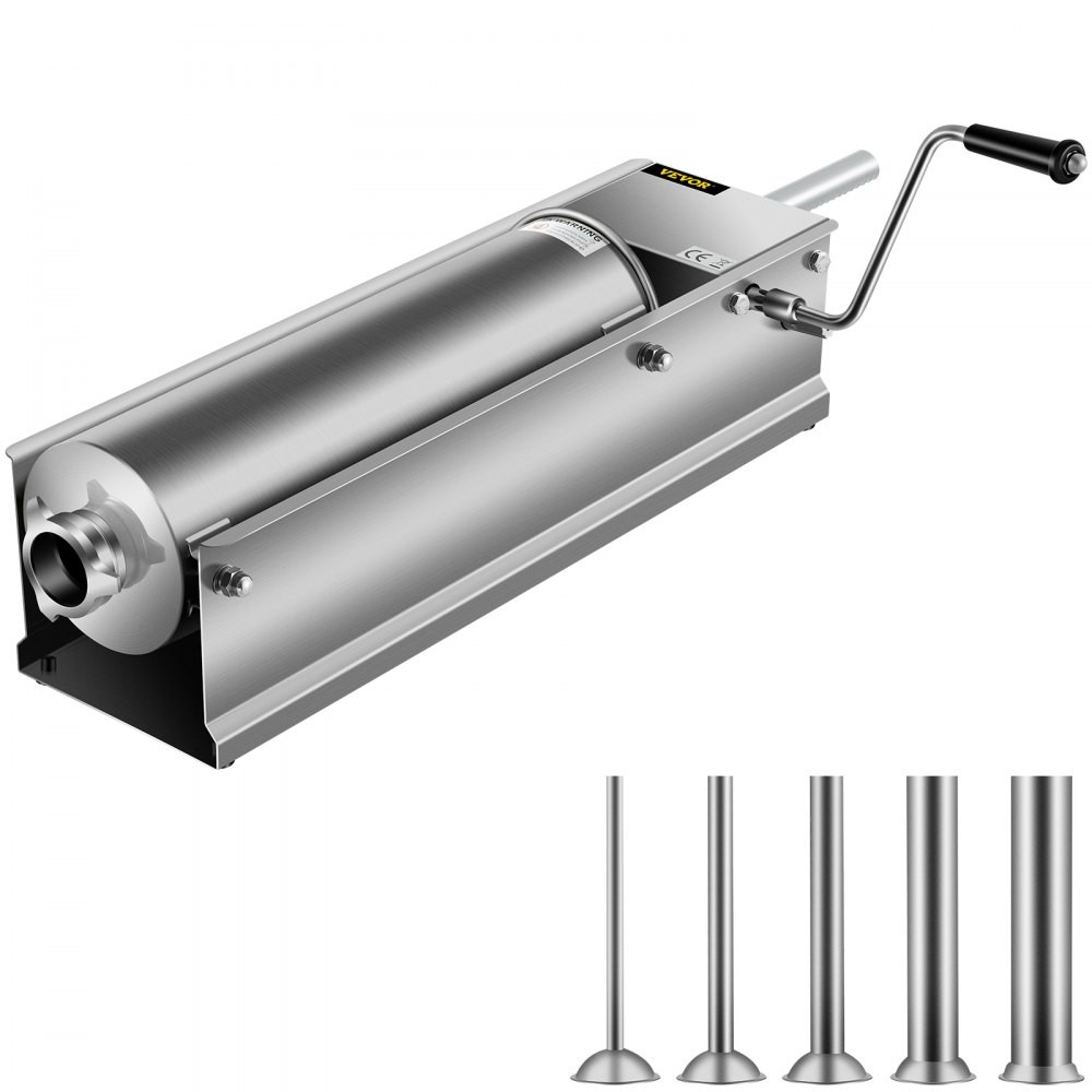VEVOR HS-7L 7 litre horizontal sausage stuffer with five stuffing tubes, official product image