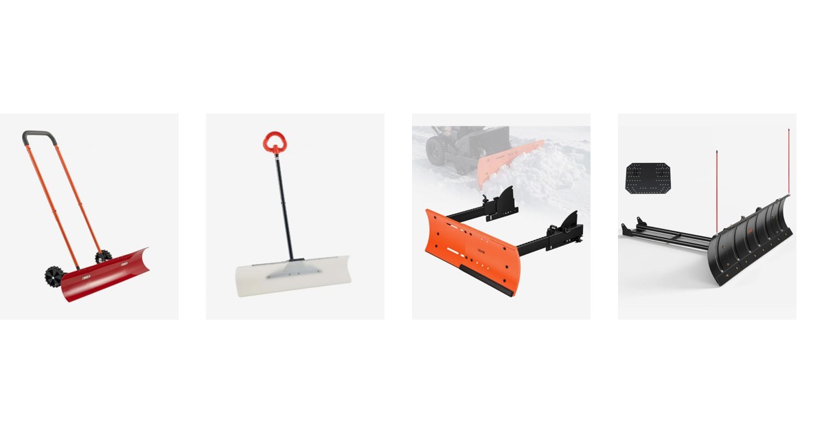 VEVOR snow pushers and snow plow kits: wheeled pusher, 91.5 cm pusher, snowblower plow kit and ATV plow kit, official VEVOR product images